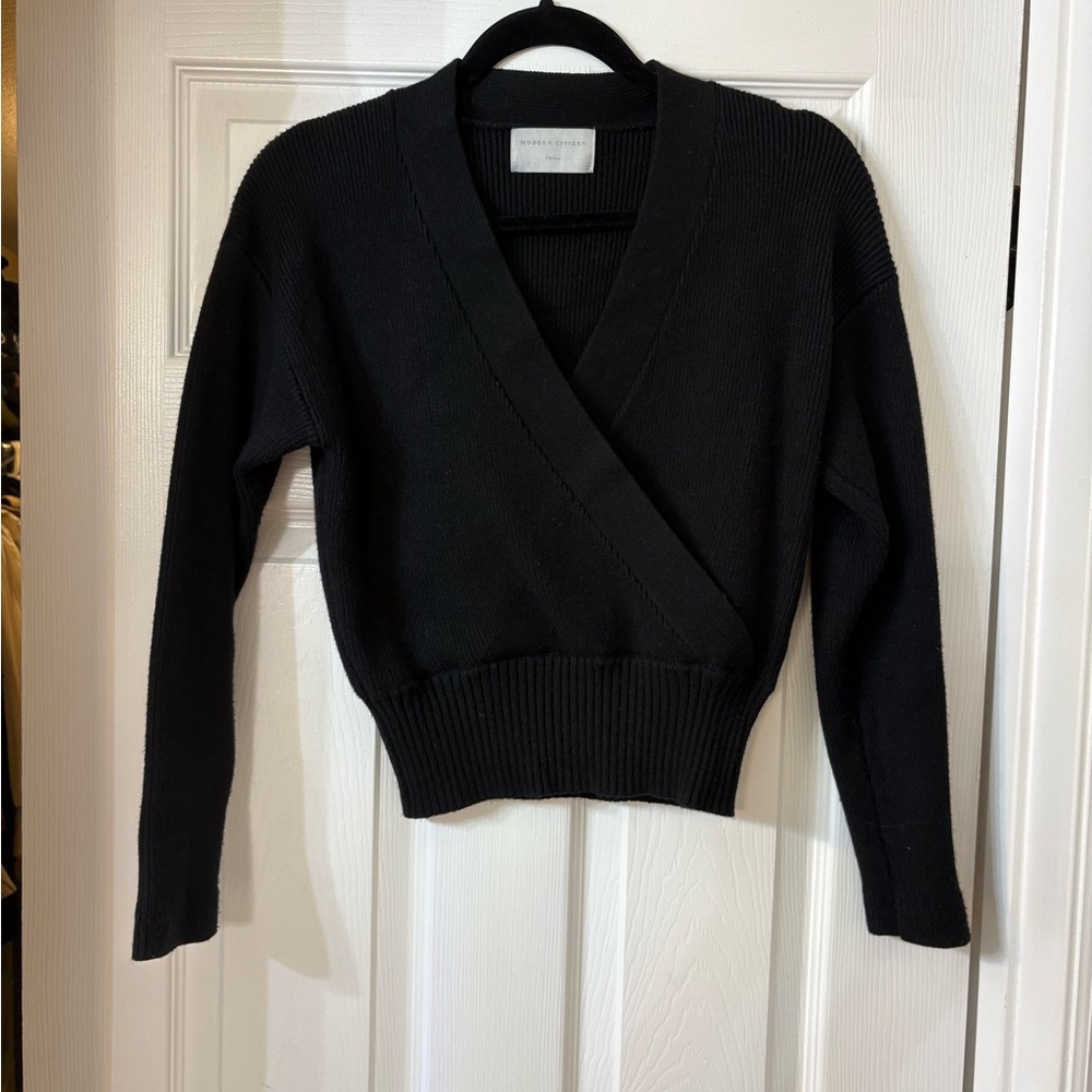 Black V-Neck Wrap Sweater - Women